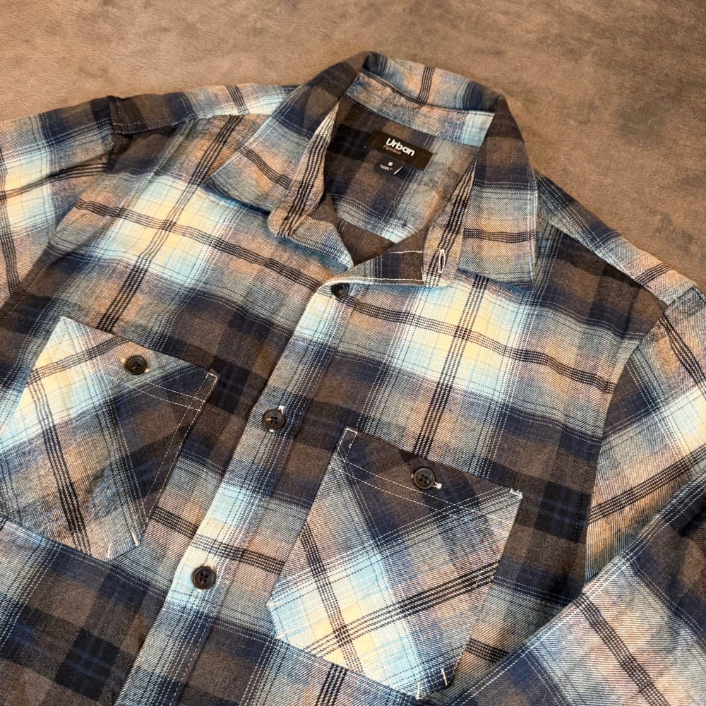 Urban Pipeline Flannel Shirt Mens Small Blue Plaid Long‎ Sleeve Pockets